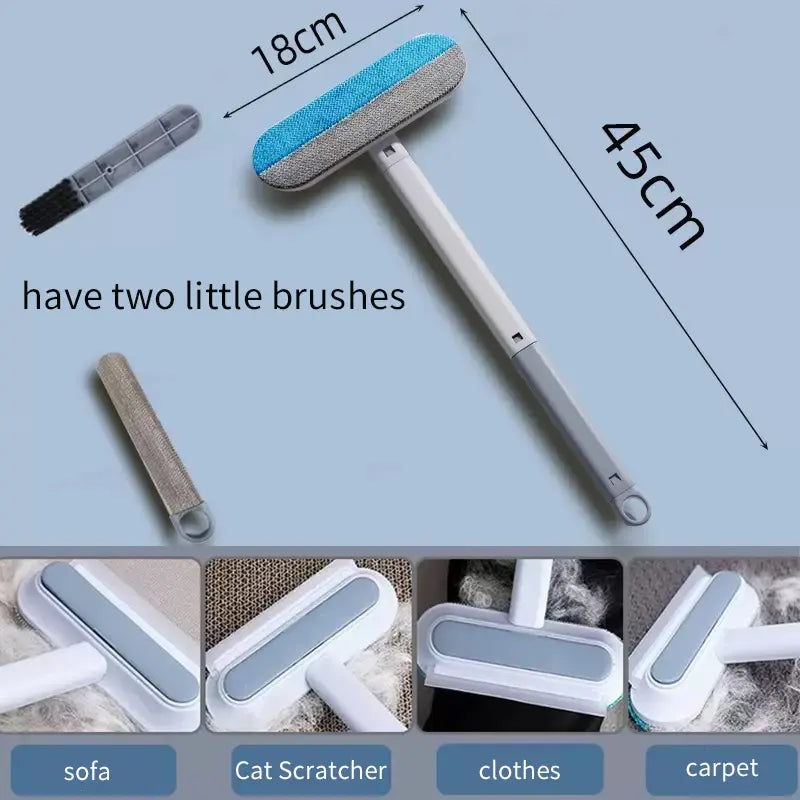 4-in-1 Multi-Functional Pet Hair Removal Tool with Extra Long Handle - Reusable and Washable Lint Cleaner for Furniture, Carpets, Clothing, Bedding, Cars, and Windows