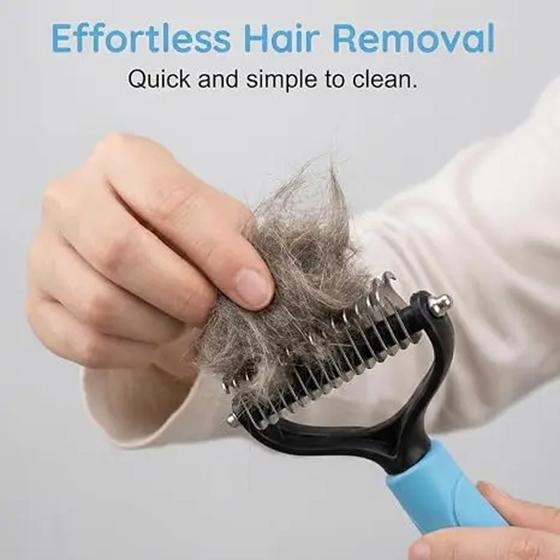 Professional Pet Detangling Comb: Dual-Sided Grooming Brush for Dogs and Cats with One-Click Undercoat Rake for Shedding and Mat Removal