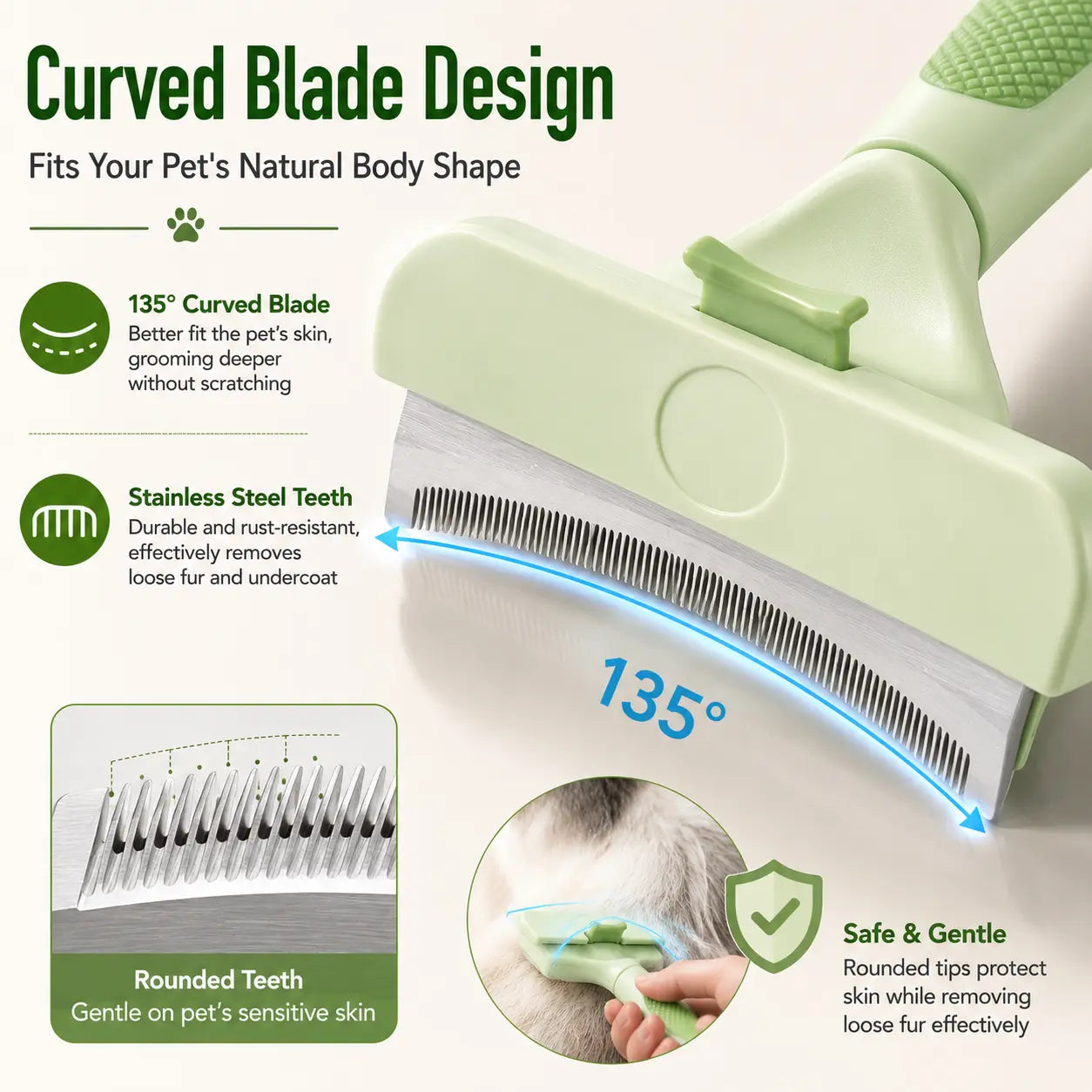 Professional Pet Deshedding Tool for Dogs and Cats - Gentle Undercoat Rake and Dematting Comb for Long-Haired Pets, Effective Shedding Reduction Grooming Brush
