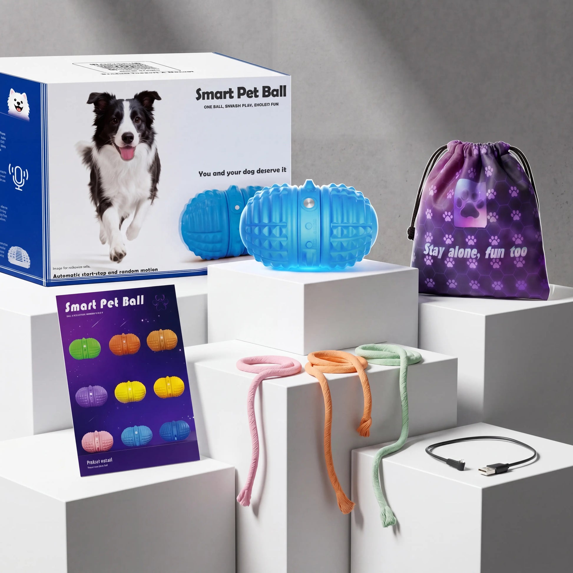Smartwell Interactive Motion-Activated Dog Toy Ball with Voice Recording and Quiet Mode for Small to Medium Dogs - Indoor Use