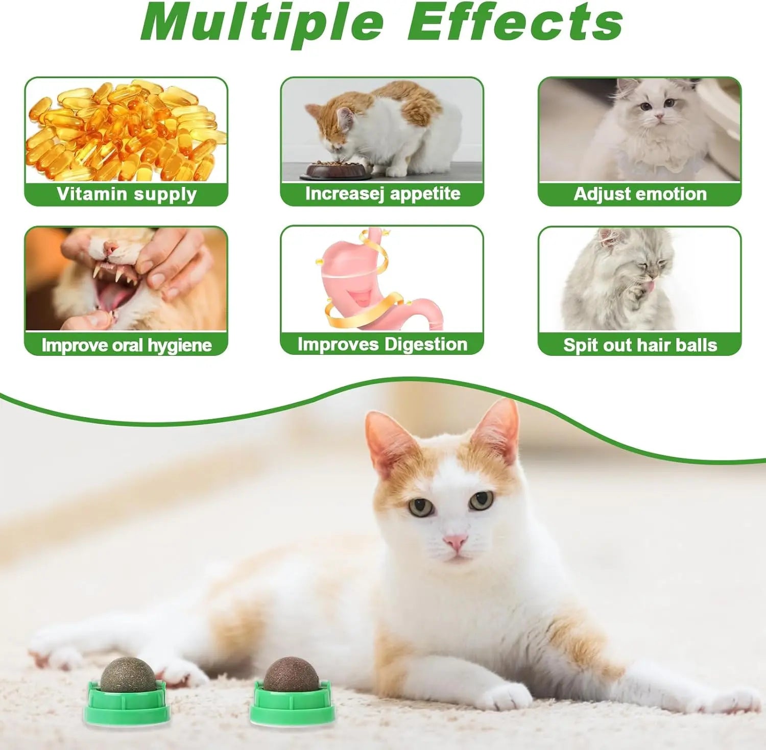 Catnip Balls for Cats - 4 Pack, Edible Silvervine Toys for Kittens, Dental Chew Toys for Healthy Teeth, Cat Wall Treats