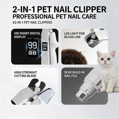 Rechargeable Electric Pet Nail Clipper with LED Light and Digital Display, Professional Grooming Tool for Dogs and Cats of All Sizes with Safety Guard