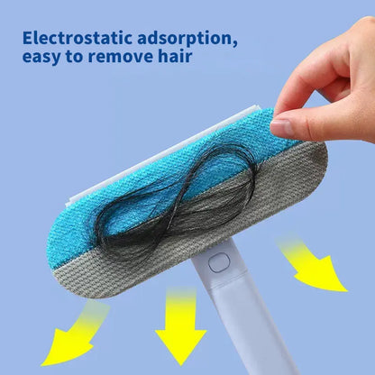 4-in-1 Multi-Functional Pet Hair Removal Tool with Extra Long Handle - Reusable and Washable Lint Cleaner for Furniture, Carpets, Clothing, Bedding, Cars, and Windows