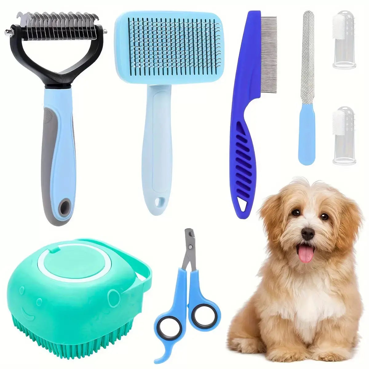 Professional Summer Pet Grooming Tool Set (8 Pieces) - Comprehensive Shedding and Oral Hygiene Kit for Dogs and Cats, Ideal for Indoor and Outdoor Use, Perfect Valentine’s Day Gift