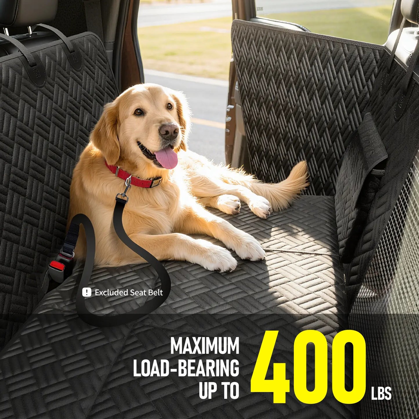 Premium Waterproof Dog Car Seat Cover with Reinforced Base, Supports Up to 400 lbs | Innovative Hammock Style Back Seat Extender for Cars, SUVs, and Full-Size Trucks (Available in Small & Large Sizes)