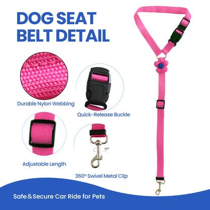 Adjustable Dog Car Safety Seat Belt with Cute Leash - Set of 2