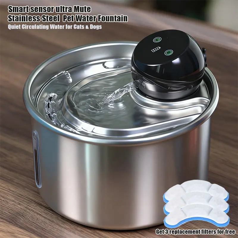 Cfume 2026 Advanced Smart Infrared Sensor Automated Cat Water Fountain - 304 Stainless Steel, 3L Capacity, 5000mAh Battery-Free Operation, 4-Layer Filtration System, Ultra Quiet Design, Dry-Burn Prevention, Water Level Indicator