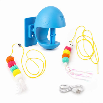 Wall-Mounted Automatic Interactive Cat Toy for Indoor Use, Rechargeable Electric Teaser with Auto Rebound for Hands-Free Play