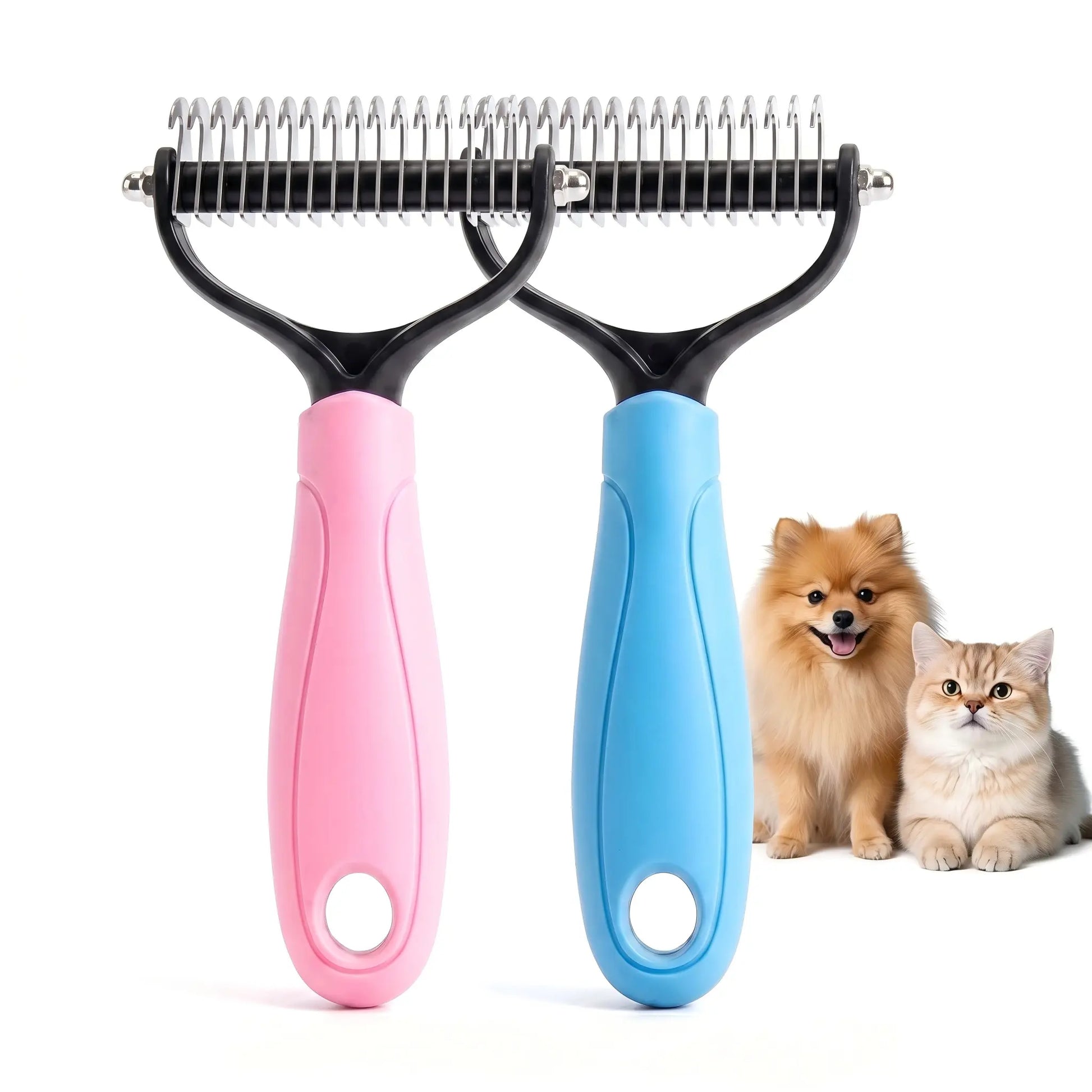 Professional Pet Detangling Comb: Dual-Sided Grooming Brush for Dogs and Cats with One-Click Undercoat Rake for Shedding and Mat Removal
