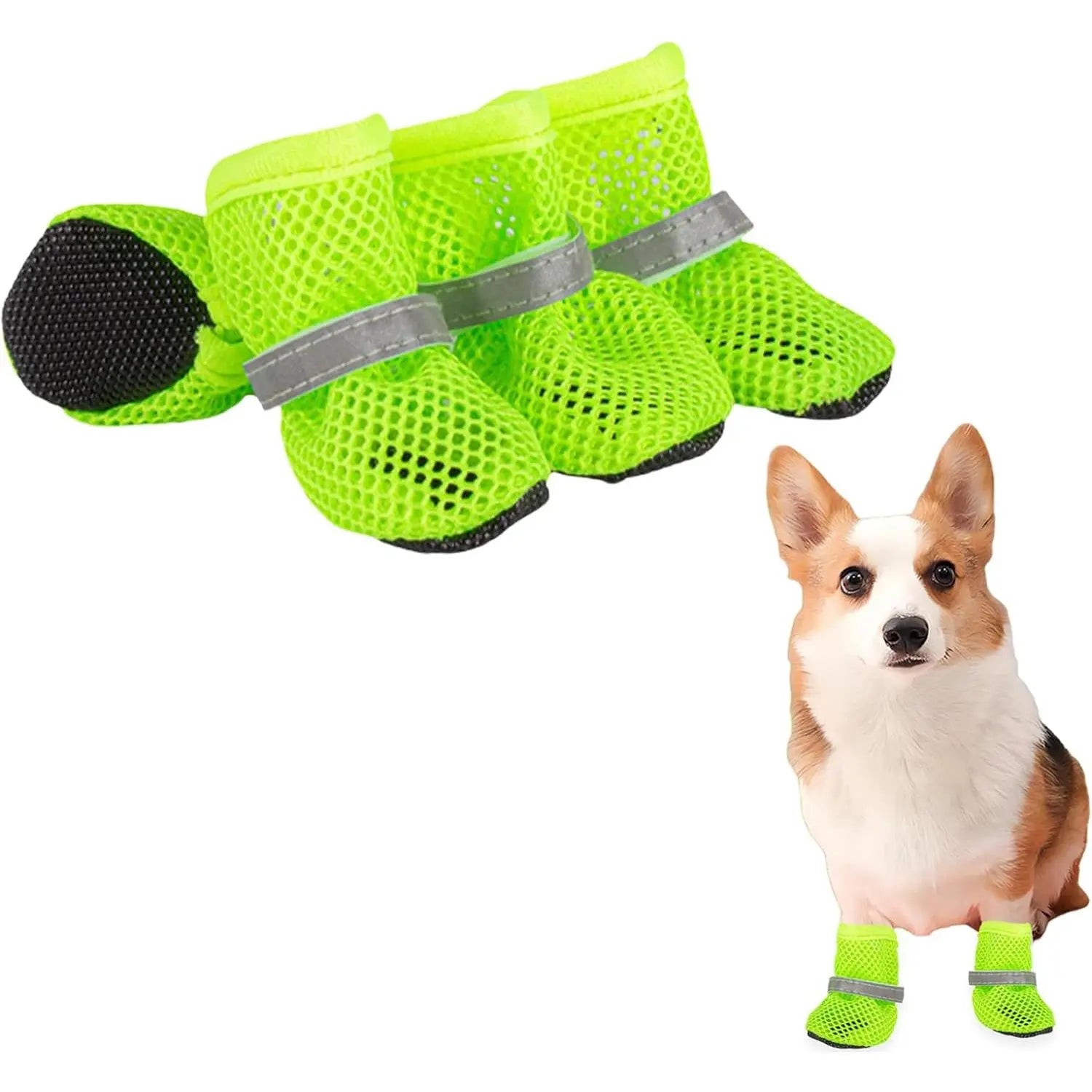 Summer Breathable Dog Shoes for Small Breeds - Reflective Adjustable Non-Slip Paw Protectors - Mesh Dog Boots for Hot Pavement