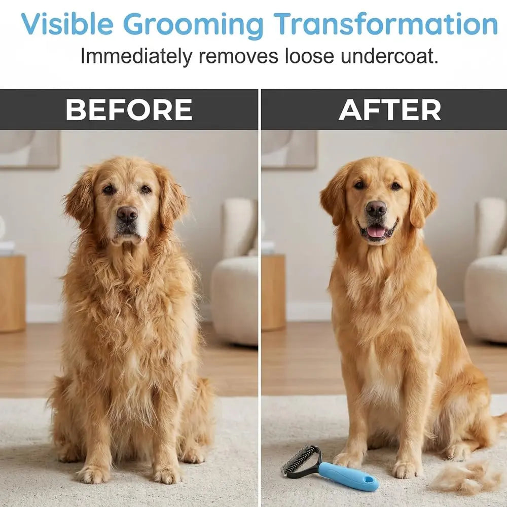 Professional Pet Detangling Comb: Dual-Sided Grooming Brush for Dogs and Cats with One-Click Undercoat Rake for Shedding and Mat Removal