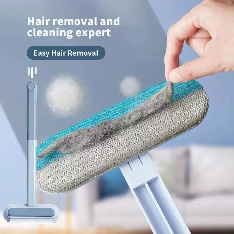 4-in-1 Multi-Functional Pet Hair Removal Tool with Extra Long Handle - Reusable and Washable Lint Cleaner for Furniture, Carpets, Clothing, Bedding, Cars, and Windows