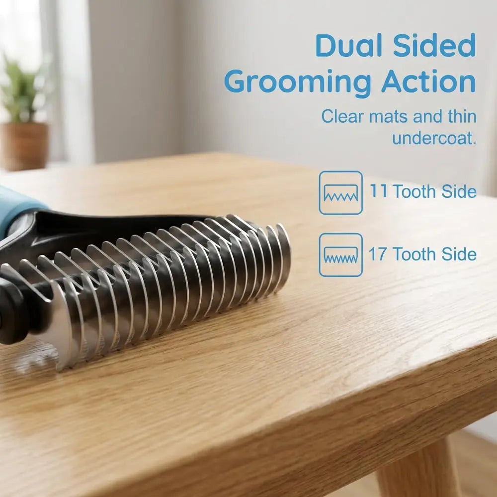 Professional Pet Detangling Comb: Dual-Sided Grooming Brush for Dogs and Cats with One-Click Undercoat Rake for Shedding and Mat Removal