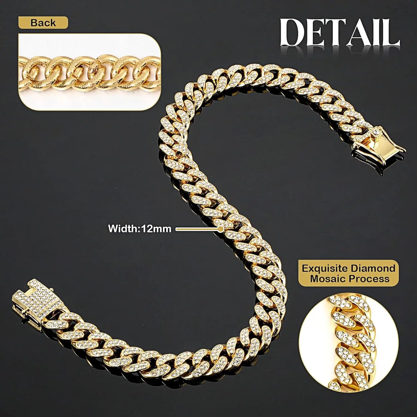 Diamond-Studded Metal Chain Collar with Secure Buckle for Small to Large Dogs and Cats - Cuban Style Pet Accessory