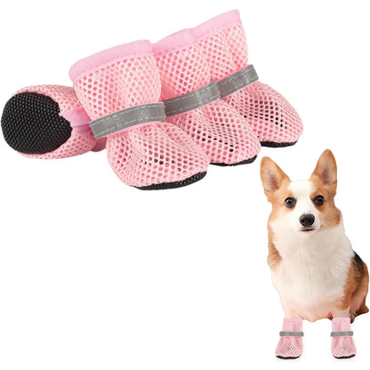 Summer Breathable Dog Shoes for Small Breeds - Reflective Adjustable Non-Slip Paw Protectors - Mesh Dog Boots for Hot Pavement