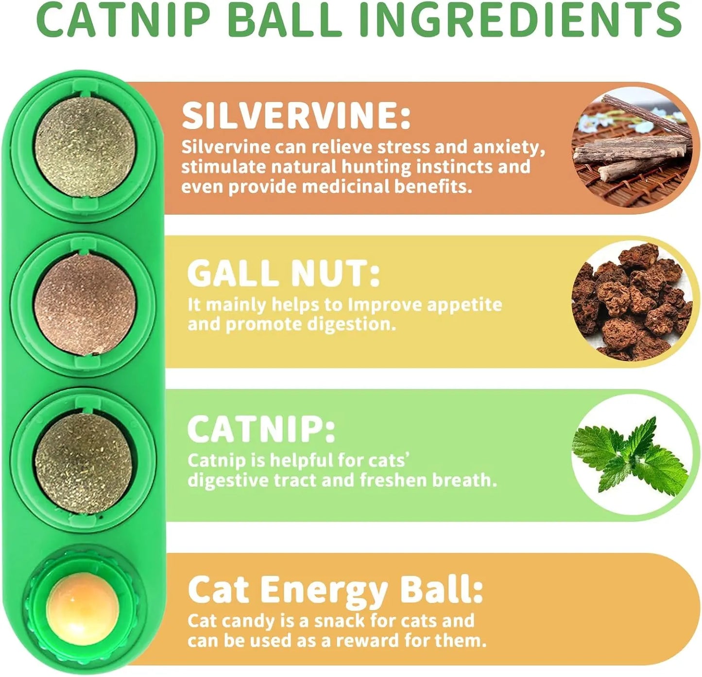 Catnip Balls for Cats - 4 Pack, Edible Silvervine Toys for Kittens, Dental Chew Toys for Healthy Teeth, Cat Wall Treats