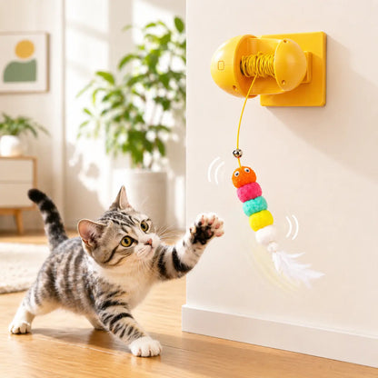 Wall-Mounted Automatic Interactive Cat Toy for Indoor Use, Rechargeable Electric Teaser with Auto Rebound for Hands-Free Play