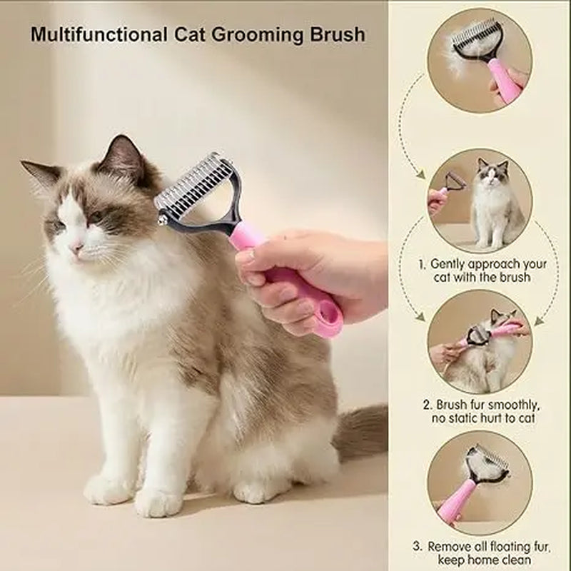 Professional Pet Detangling Comb: Dual-Sided Grooming Brush for Dogs and Cats with One-Click Undercoat Rake for Shedding and Mat Removal