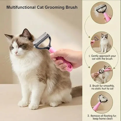 Professional Pet Detangling Comb: Dual-Sided Grooming Brush for Dogs and Cats with One-Click Undercoat Rake for Shedding and Mat Removal