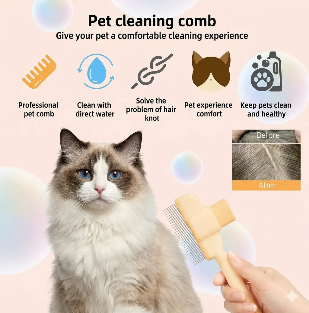 2-Pack Self-Cleaning Pet Hair Removal Comb for Dogs and Cats – Stainless Steel Teeth for Effective Shedding, Mat, and Tangle Removal on All Hair Lengths