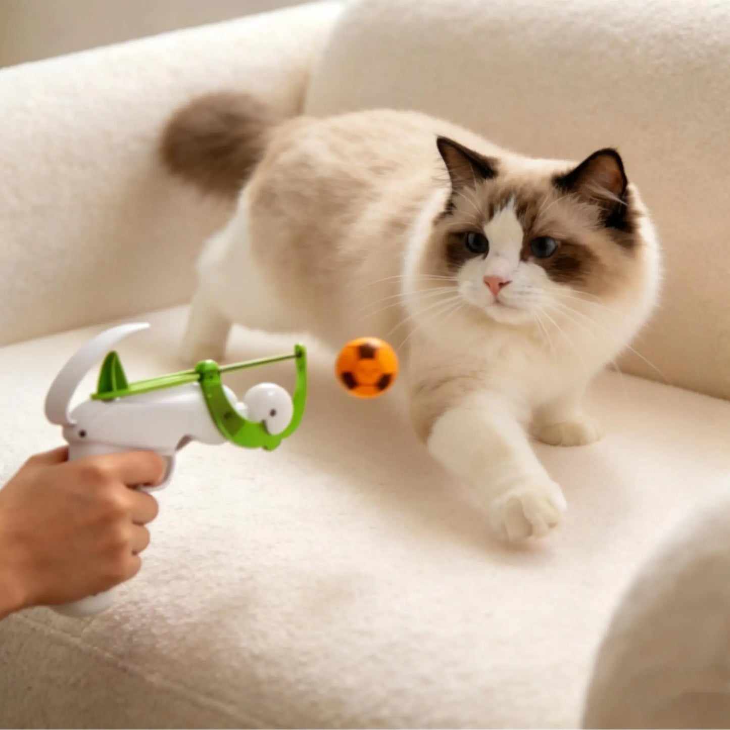 FIFA Official Licensed Interactive Cat Ball Launcher – Engaging Toy for Continuous Fetch Play and Hunting Instinct Stimulation