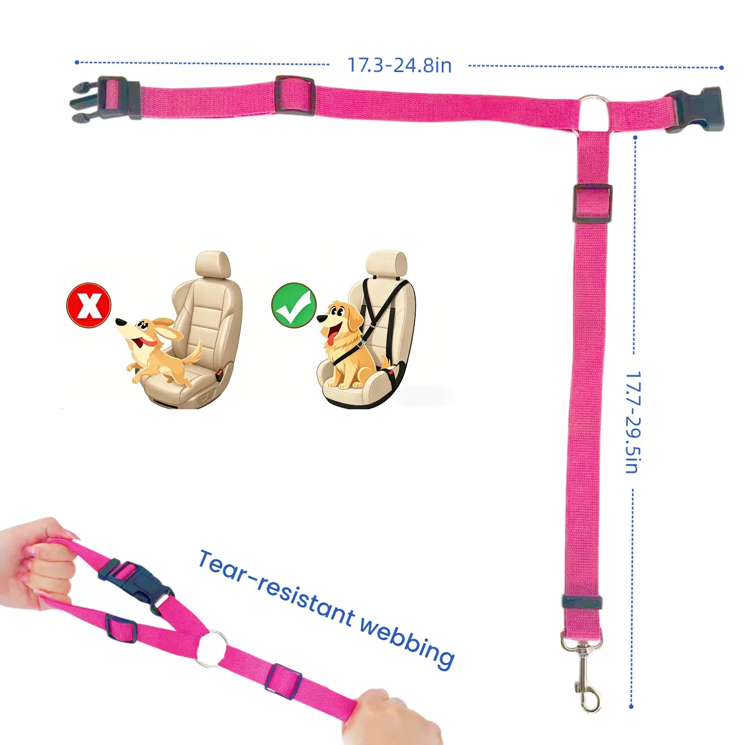 Adjustable Dog Car Safety Seat Belt with Cute Leash - Set of 2