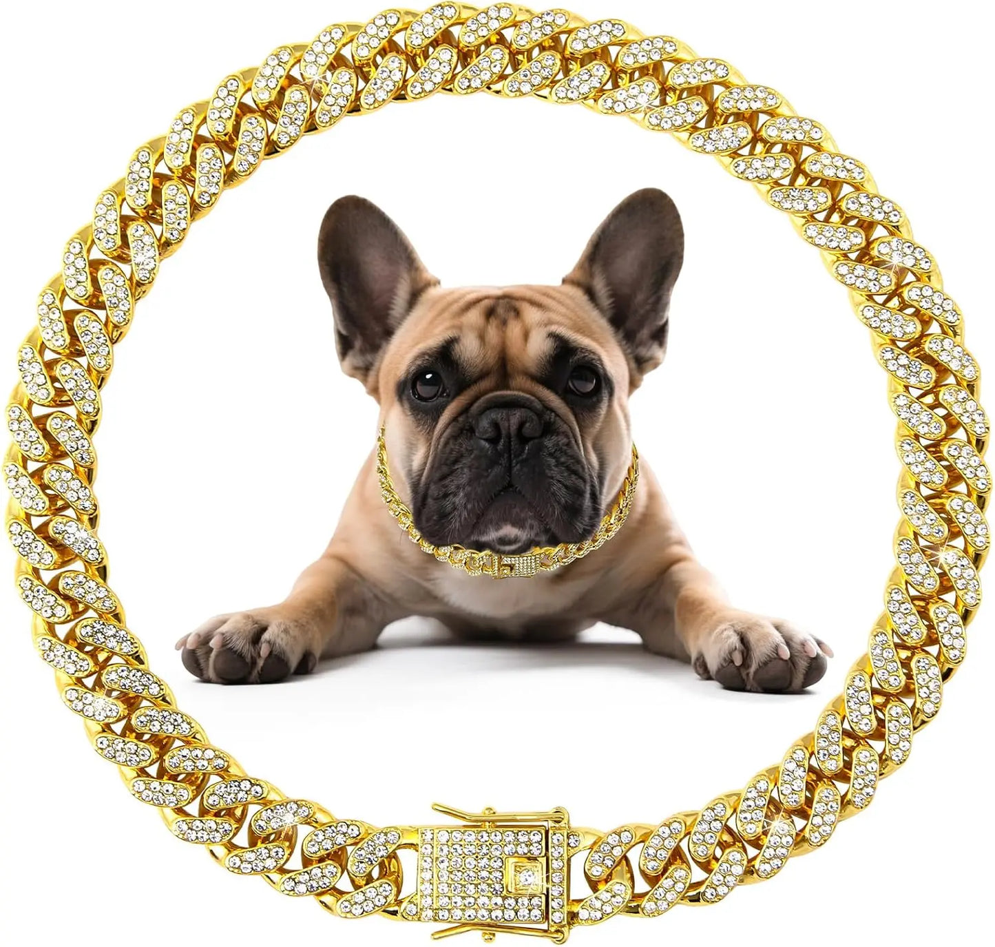 Diamond-Studded Metal Chain Collar with Secure Buckle for Small to Large Dogs and Cats - Cuban Style Pet Accessory