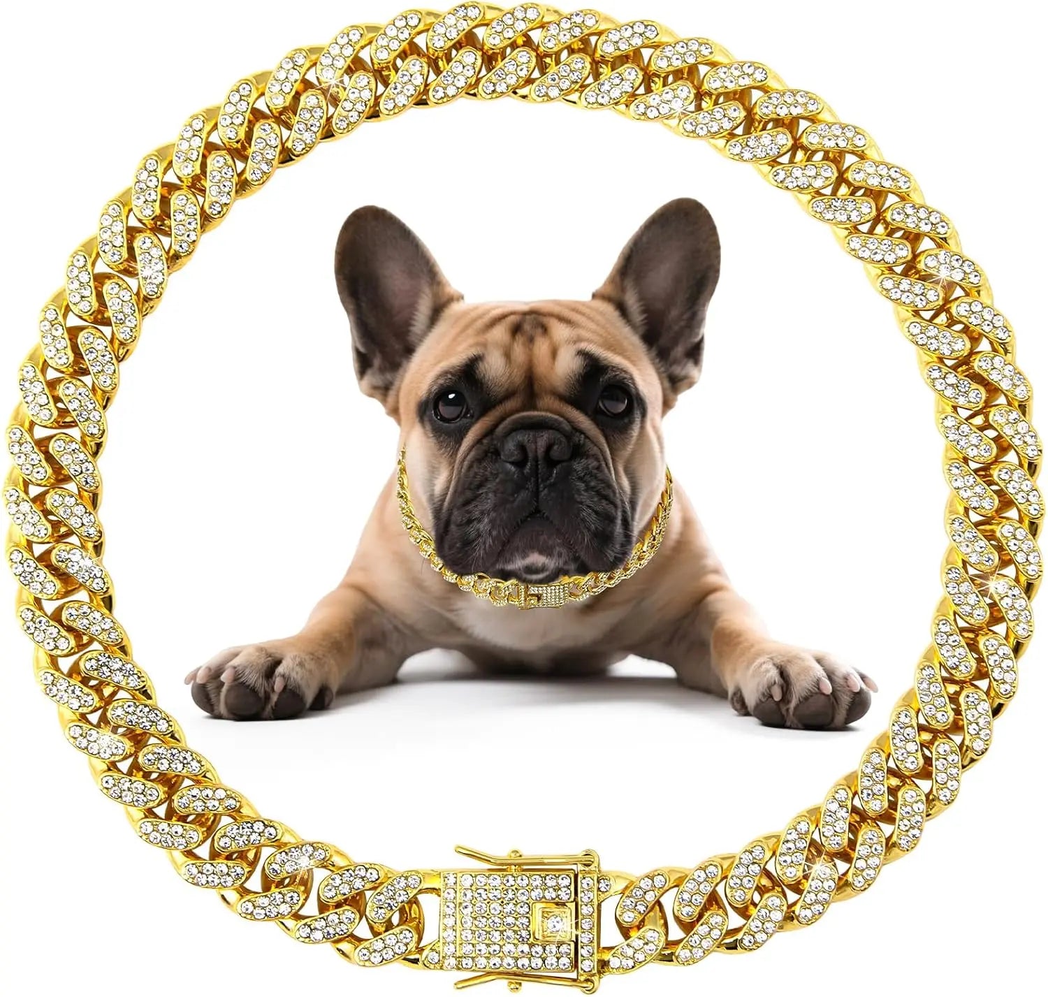 Diamond-Studded Metal Chain Collar with Secure Buckle for Small to Large Dogs and Cats - Cuban Style Pet Accessory