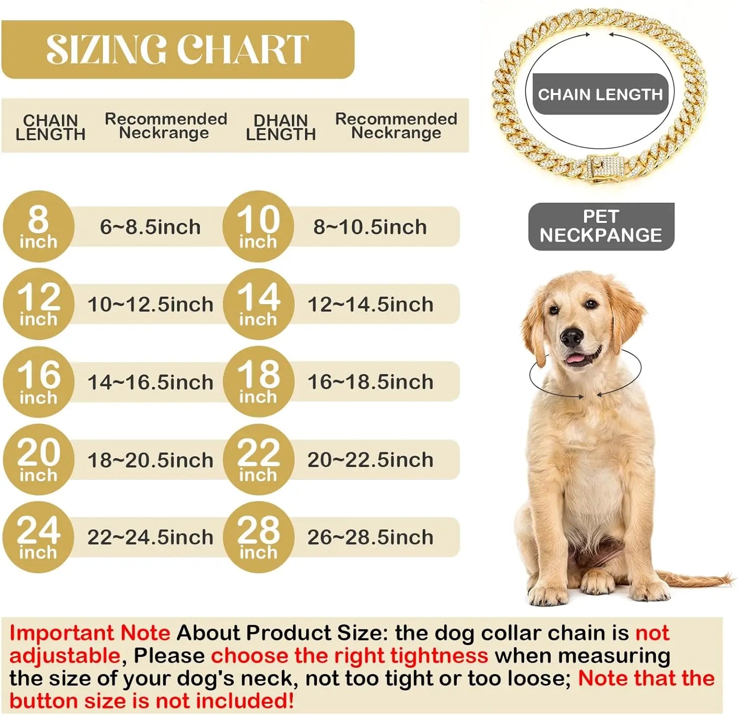 Diamond-Studded Metal Chain Collar with Secure Buckle for Small to Large Dogs and Cats - Cuban Style Pet Accessory