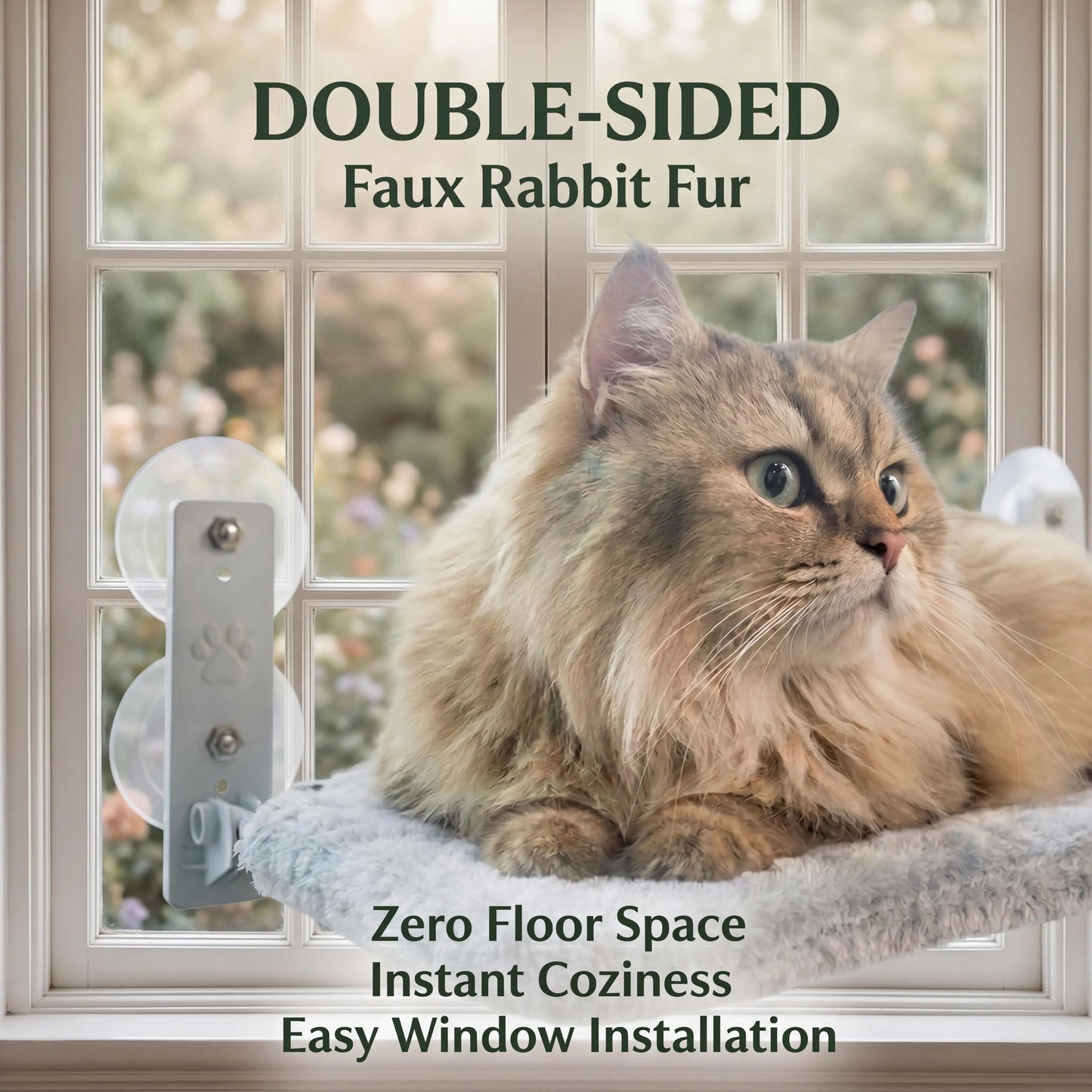 Metal Frame Cat Hammock for Windows - Foldable, Cordless, Machine Washable Bed with Strong Suction Cups - Indoor Cat Perch