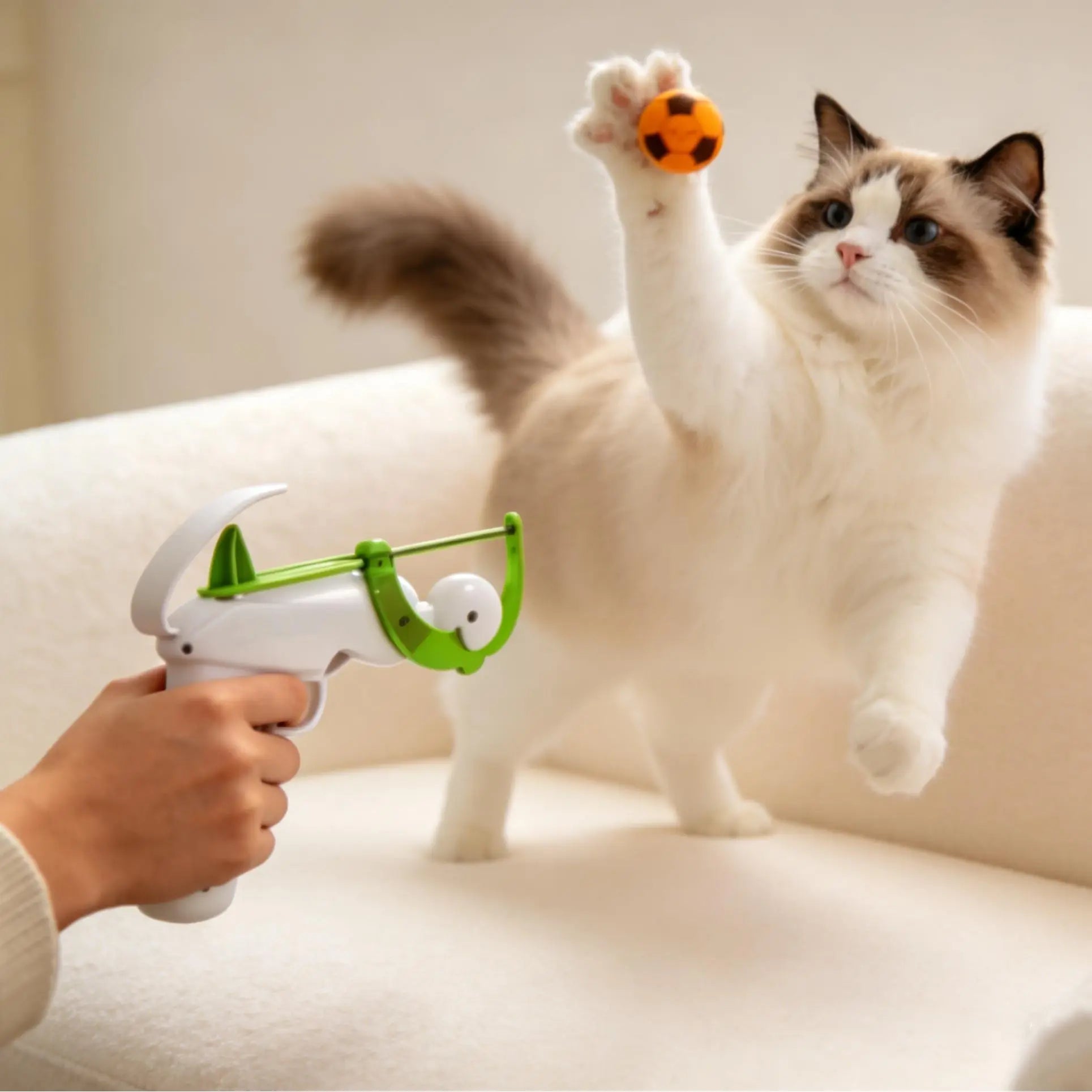 FIFA Official Licensed Interactive Cat Ball Launcher – Engaging Toy for Continuous Fetch Play and Hunting Instinct Stimulation