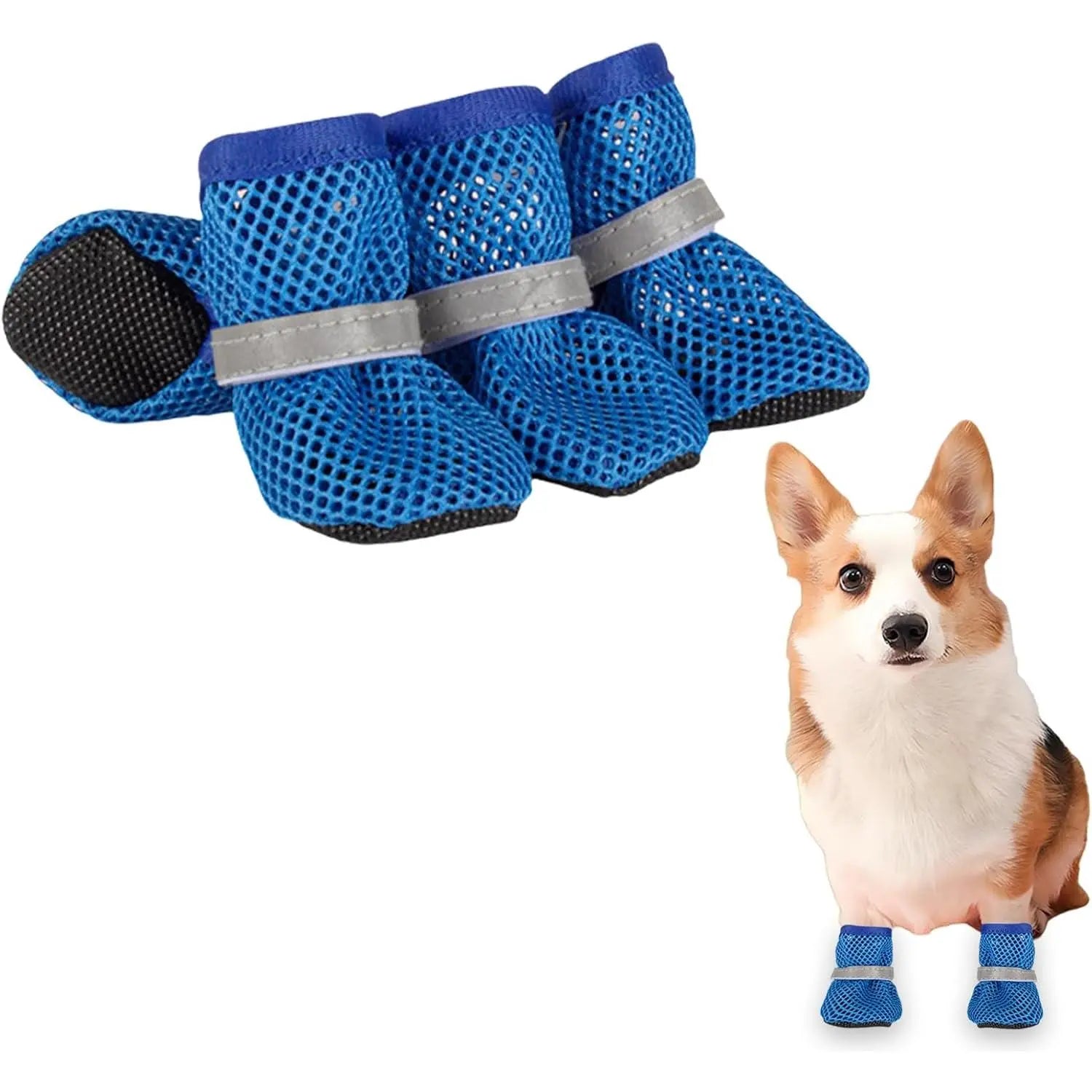 Summer Breathable Dog Shoes for Small Breeds - Reflective Adjustable Non-Slip Paw Protectors - Mesh Dog Boots for Hot Pavement