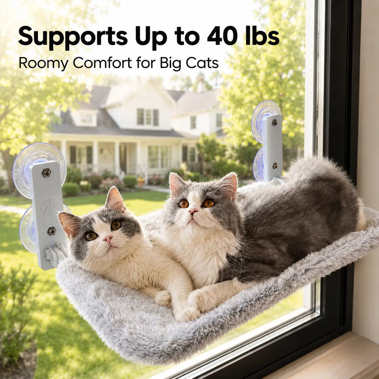 Metal Frame Cat Hammock for Windows - Foldable, Cordless, Machine Washable Bed with Strong Suction Cups - Indoor Cat Perch