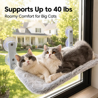 Metal Frame Cat Hammock for Windows - Foldable, Cordless, Machine Washable Bed with Strong Suction Cups - Indoor Cat Perch