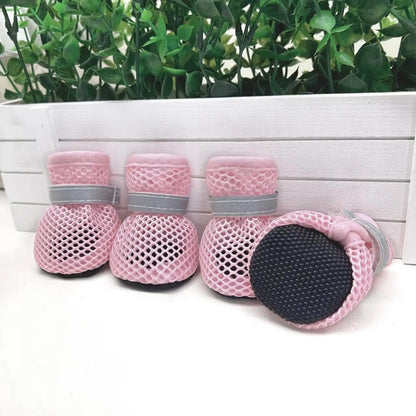 Summer Breathable Dog Shoes for Small Breeds - Reflective Adjustable Non-Slip Paw Protectors - Mesh Dog Boots for Hot Pavement