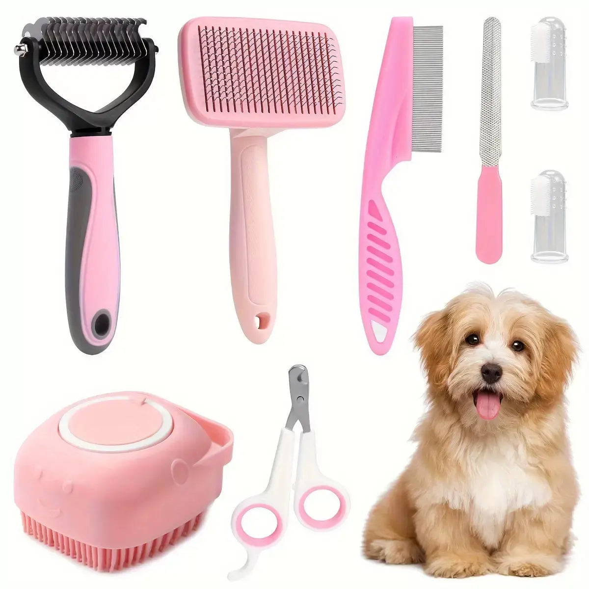 Professional Summer Pet Grooming Tool Set (8 Pieces) - Comprehensive Shedding and Oral Hygiene Kit for Dogs and Cats, Ideal for Indoor and Outdoor Use, Perfect Valentine’s Day Gift