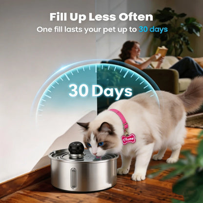 Cfume 2026 Advanced Smart Infrared Sensor Automated Cat Water Fountain - 304 Stainless Steel, 3L Capacity, 5000mAh Battery-Free Operation, 4-Layer Filtration System, Ultra Quiet Design, Dry-Burn Prevention, Water Level Indicator