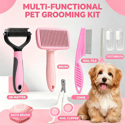 Professional Summer Pet Grooming Tool Set (8 Pieces) - Comprehensive Shedding and Oral Hygiene Kit for Dogs and Cats, Ideal for Indoor and Outdoor Use, Perfect Valentine’s Day Gift