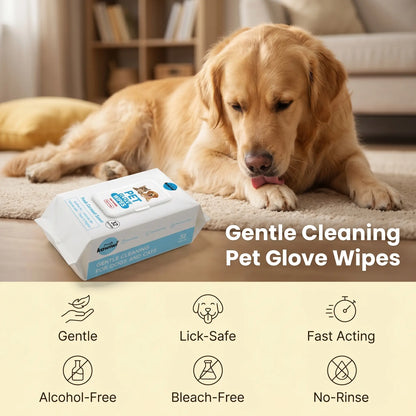 Kawiwi 32-Count Hypoallergenic Pet Grooming Wipes with Coconut Scent - Disposable Glove Wipes for Dogs and Cats, Ideal for Fur Nourishment, Hair Removal, and Skin Care for Daily and Travel Use
