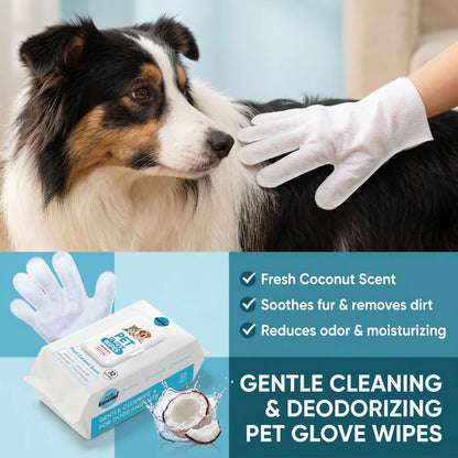 Kawiwi 32-Count Hypoallergenic Pet Grooming Wipes with Coconut Scent - Disposable Glove Wipes for Dogs and Cats, Ideal for Fur Nourishment, Hair Removal, and Skin Care for Daily and Travel Use