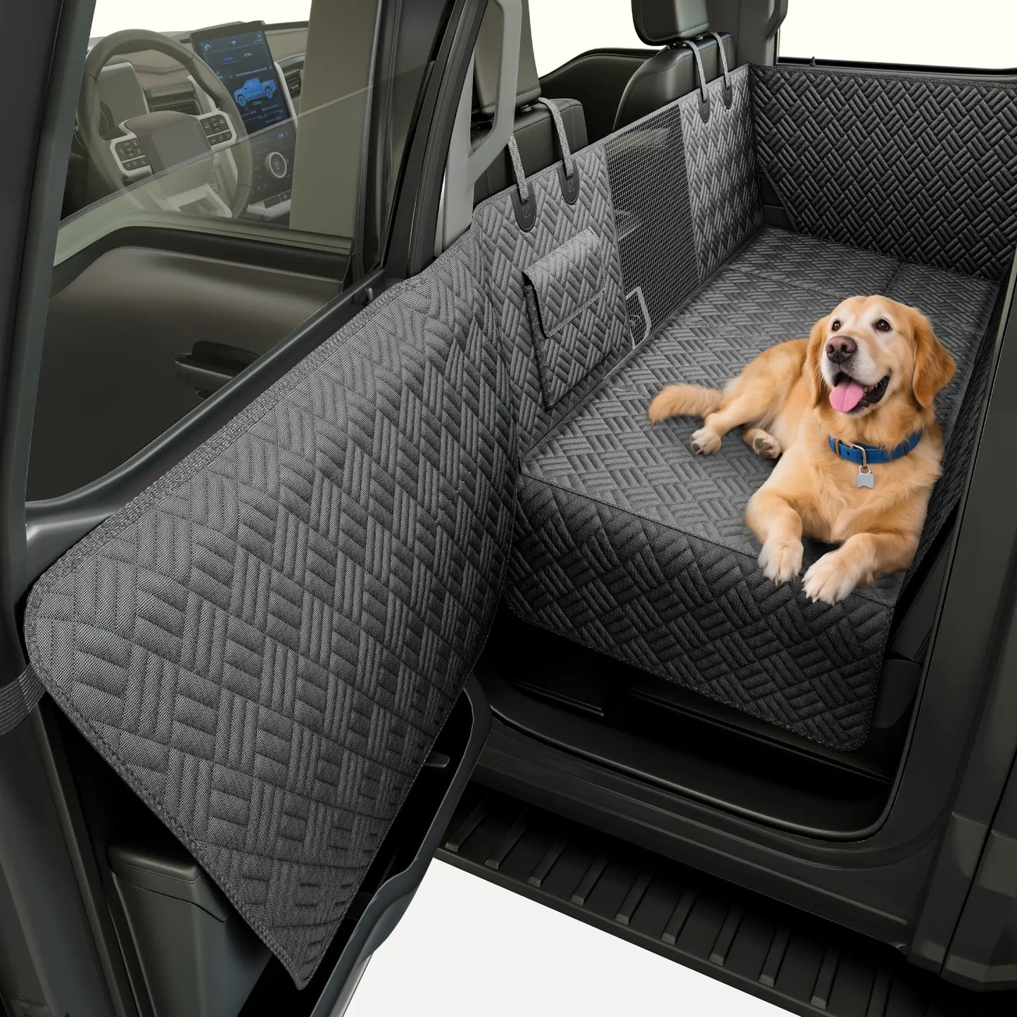 Premium Waterproof Dog Car Seat Cover with Reinforced Base, Supports Up to 400 lbs | Innovative Hammock Style Back Seat Extender for Cars, SUVs, and Full-Size Trucks (Available in Small & Large Sizes)