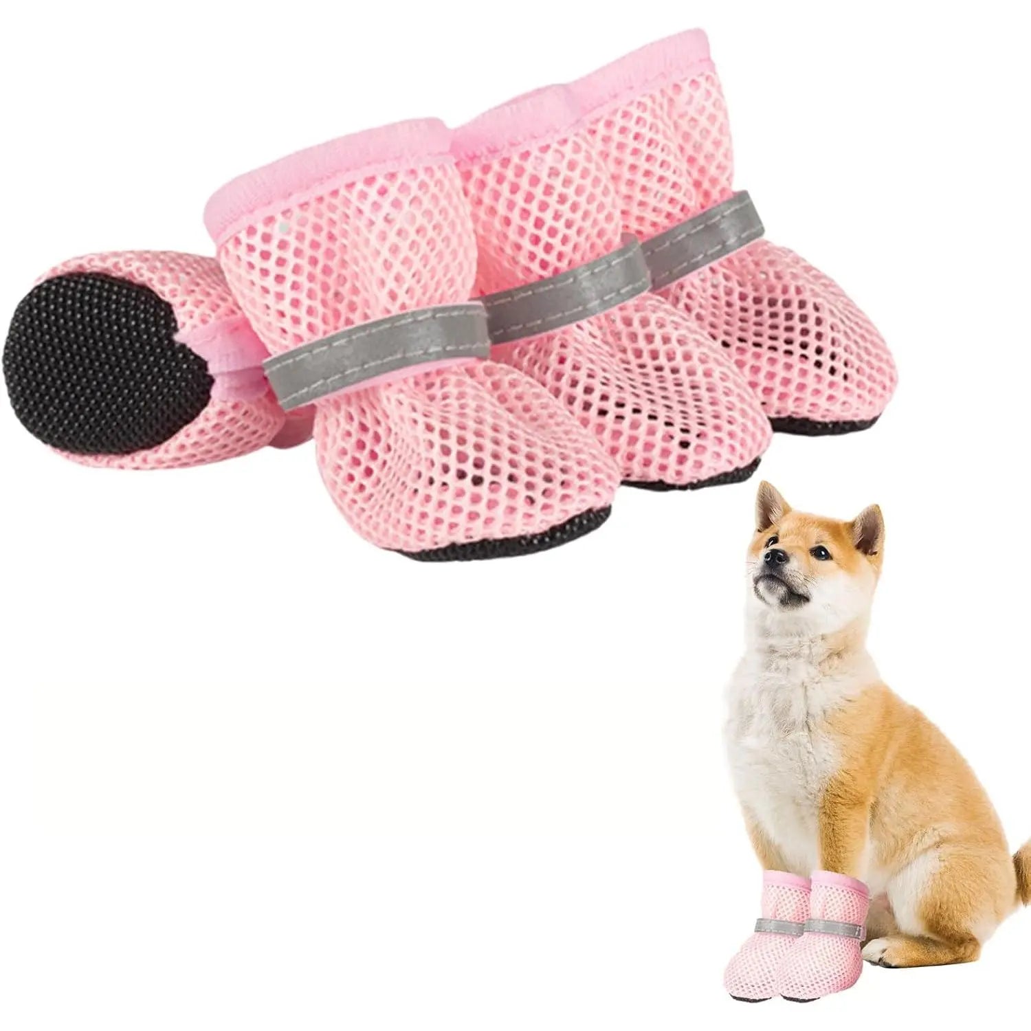 Summer Breathable Dog Shoes for Small Breeds - Reflective Adjustable Non-Slip Paw Protectors - Mesh Dog Boots for Hot Pavement
