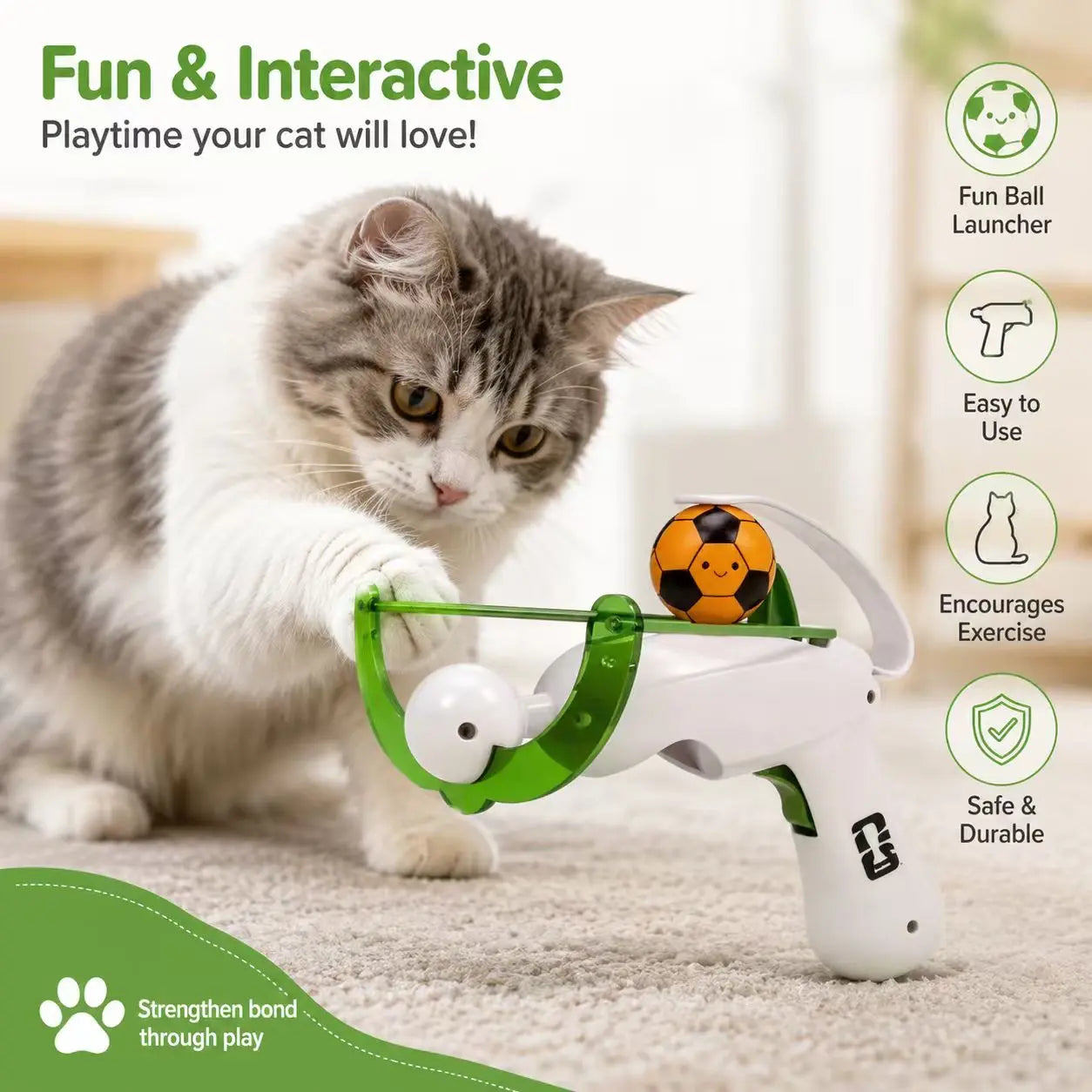 FIFA Official Licensed Interactive Cat Ball Launcher – Engaging Toy for Continuous Fetch Play and Hunting Instinct Stimulation