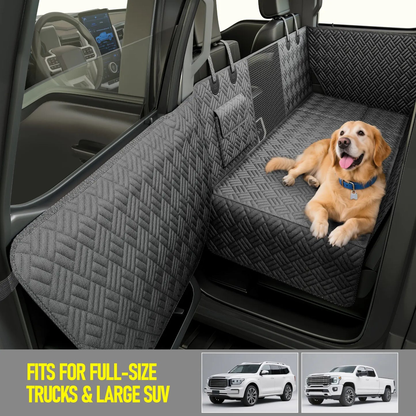 Premium Waterproof Dog Car Seat Cover with Reinforced Base, Supports Up to 400 lbs | Innovative Hammock Style Back Seat Extender for Cars, SUVs, and Full-Size Trucks (Available in Small & Large Sizes)
