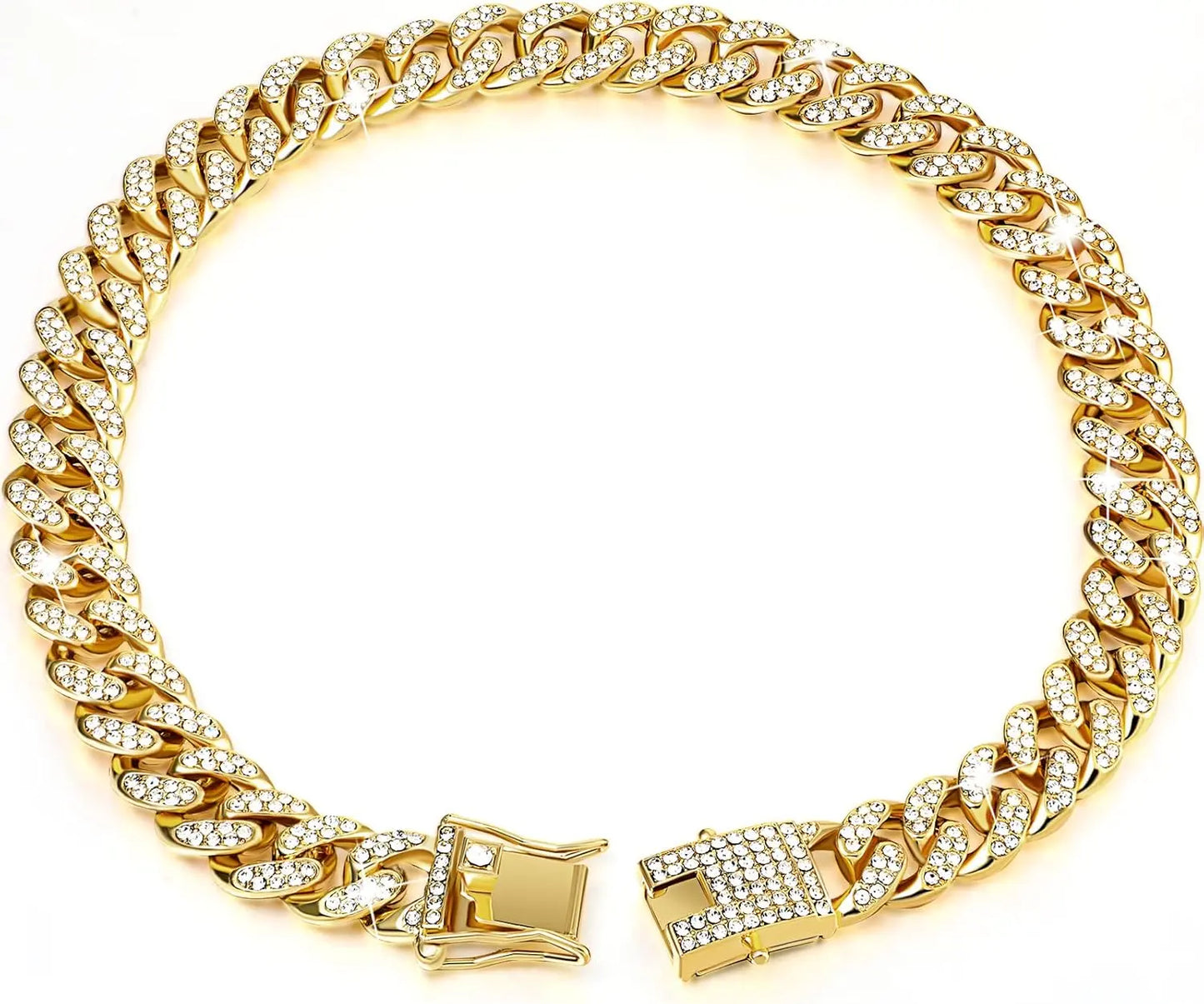 Diamond-Studded Metal Chain Collar with Secure Buckle for Small to Large Dogs and Cats - Cuban Style Pet Accessory