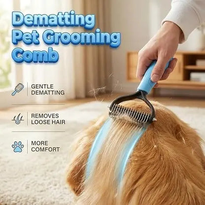 Professional Pet Detangling Comb: Dual-Sided Grooming Brush for Dogs and Cats with One-Click Undercoat Rake for Shedding and Mat Removal