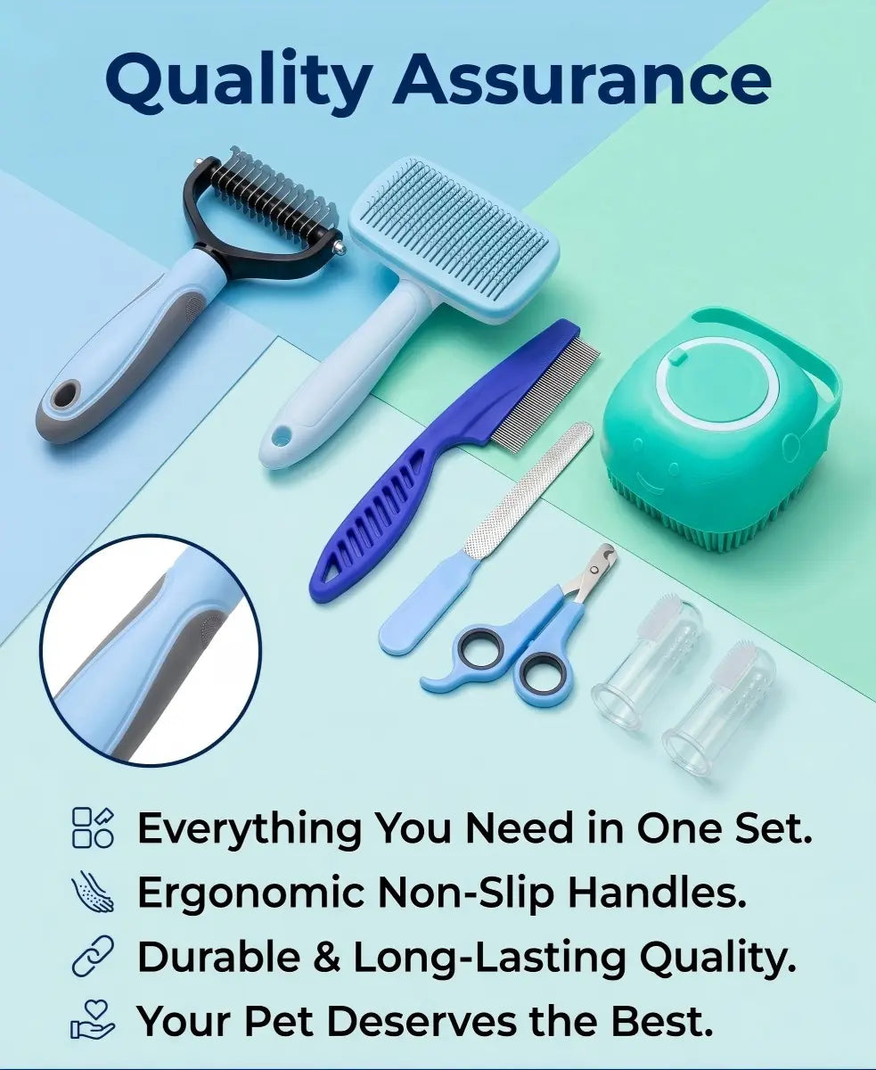 Professional Summer Pet Grooming Tool Set (8 Pieces) - Comprehensive Shedding and Oral Hygiene Kit for Dogs and Cats, Ideal for Indoor and Outdoor Use, Perfect Valentine’s Day Gift