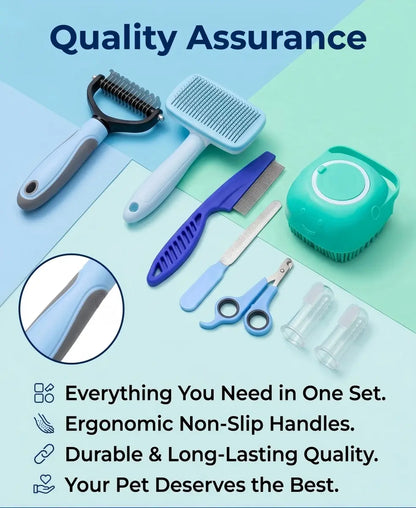Professional Summer Pet Grooming Tool Set (8 Pieces) - Comprehensive Shedding and Oral Hygiene Kit for Dogs and Cats, Ideal for Indoor and Outdoor Use, Perfect Valentine’s Day Gift