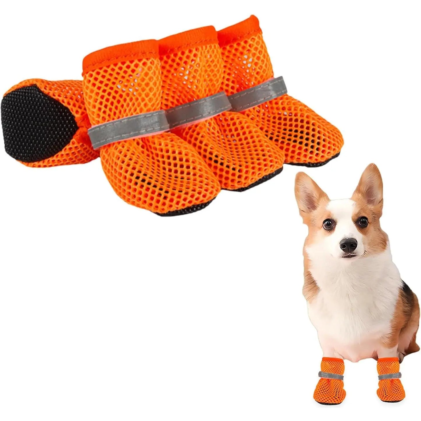Summer Breathable Dog Shoes for Small Breeds - Reflective Adjustable Non-Slip Paw Protectors - Mesh Dog Boots for Hot Pavement