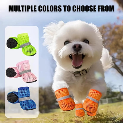 Summer Breathable Dog Shoes for Small Breeds - Reflective Adjustable Non-Slip Paw Protectors - Mesh Dog Boots for Hot Pavement
